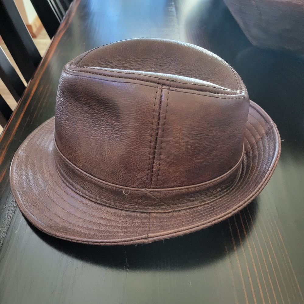 New Brown Faux Leather Fedora Hat 7 1/2 - 7 3/4